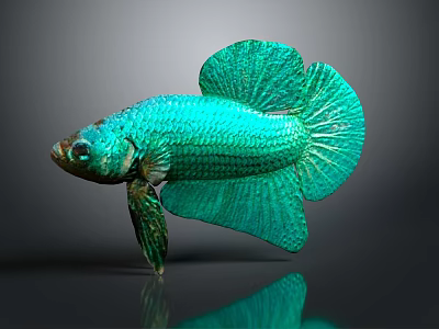 Beautiful Green Betta Fish Showcasing Flowing Fins And Shiny Reflection On Dark Background 3d model