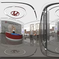 Modern Bank Reception Area With Circular Counter And Marble Background Wall