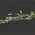 Modern Brick Detached House With Solar Panels Roof Front Yard Driveway And Greenery