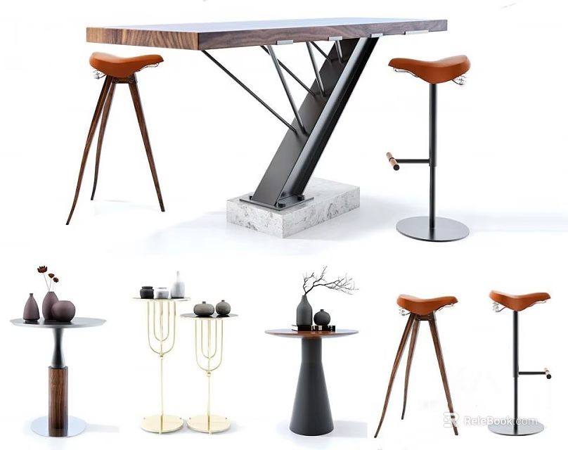 Modern Stylish Side Tables With Wood Metal Frames And Decorative Ornaments For Living Room 3d model 