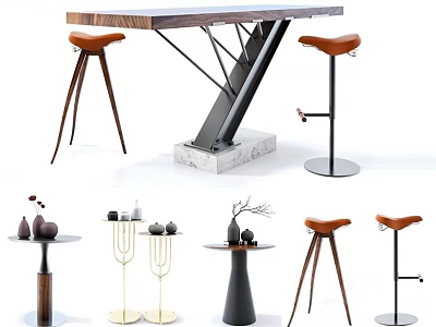 Modern Stylish Side Tables With Wood Metal Frames And Decorative Ornaments For Living Room 3d model