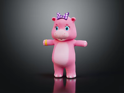 Cute Pink Hippo Doll With Purple Bow And Blue Eyes Outstretched Arms Design 3d model