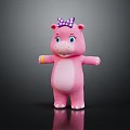 Cute Pink Hippo Doll With Purple Bow And Blue Eyes Outstretched Arms Design