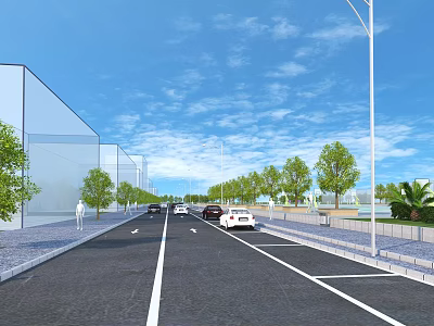 Modern Urban Road Infrastructure Featuring Vehicles Trees Street Lights And Sidewalks 3d model