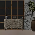 Modern Entryway Cabinet Sideboard With Pattern Drawers White Vase And Marble Wall 3d model