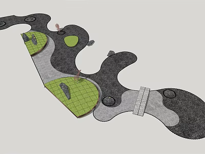 Courtyard Garden Design With Lawn Areas Paved Pathways And Circular Features 3d model