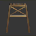 Simple Wooden Single Chair With Cross Leg Structure And Slatted Seat
