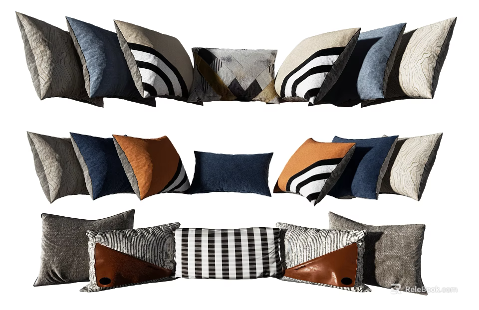 Colorful Decorative Pillows With Various Patterns And Different Colors For Modern Home 3d model 