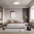 Modern Bedroom Interior Design With Bedside Tables Lamps Large Window And Decorative Painting