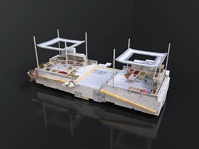 Detailed Outdoor Structural Model With Two Canopies Platform And Seats 3d model