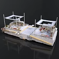 Detailed Outdoor Structural Model With Two Canopies Platform And Seats