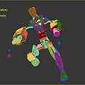 Red Robot Character In Dynamic Mechanical Action Pose With Flying Debris