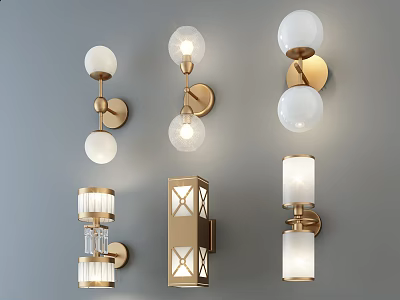 Modern Wall Lamps in Gold White with Spherical Square and Crystal Designs 3d model