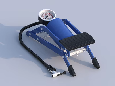 Industrial Blue Foot Air Pump with Pressure Gauge Foot Pedal and Hose for Inflation Equipment 3d model