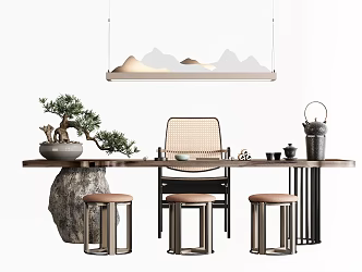 New Chinese Style Desk and Chair Tea Table and Chair Combination 3d model