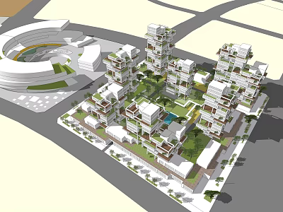 Modern Multi Story Residential Complex With Green Spaces And Landscaped Gardens 3d model