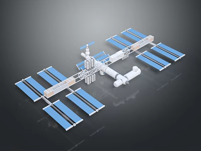 Space Station Equipment Assembly With Solar Panels Connected Modules And Mechanical Arm 3d model