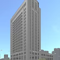 Modern High Rise Office Building With Glass Windows Against Blue Sky Urban Setting