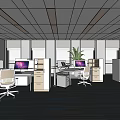 Modern Public Office Area With Desks Computers Filing Cabinets Large Windows And Green Plant