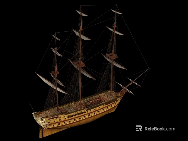 Traditional Wooden Sailing Ship With Multiple Masts And Classic Design Structure Details 3d model 