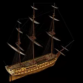 Traditional Wooden Sailing Ship With Multiple Masts And Classic Design Structure Details