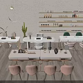 Modern Nail Salon Interior With White Tables Pink And Green Chairs Set