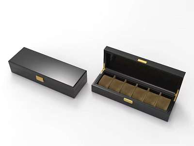 Jewelry Display Set With Black Boxes Gold Accents And Inner Compartments 3d model