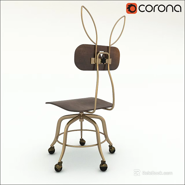 Modern Single Chair With Leather Seat Metal Frame Unique Backrest And Rolling Wheels Design 3d model 
