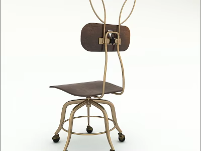 Modern Single Chair With Leather Seat Metal Frame Unique Backrest And Rolling Wheels Design 3d model