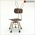 Modern Single Chair With Leather Seat Metal Frame Unique Backrest And Rolling Wheels Design