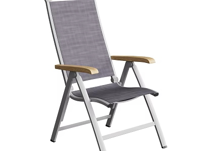 Modern Gray Mesh Armchair With Wooden Arms And Folding Metal Frame 3d model