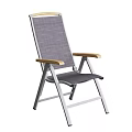 Modern Gray Mesh Armchair With Wooden Arms And Folding Metal Frame
