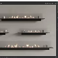 Modern Wall Mounted Fireplace with Glass Panel and Burning Flame on Gray Wall 3d model