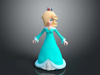 Blonde Princess In Blue Dress With Crown Animated Game Character 3d model