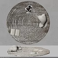 Round Rug with Tree Ring Pattern Featuring Open Book and White Decorative Object 3d model