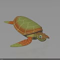 Vibrant Colored Sea Turtle Figurine As Marine Creature With Green Shell And Orange Flippers