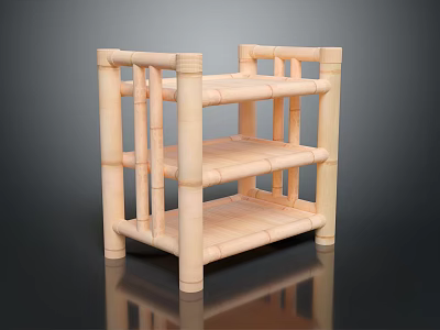 Natural Bamboo Bunk Bed Structure With Three Tier Design And Solid Support Legs 3d model