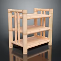 Natural Bamboo Bunk Bed Structure With Three Tier Design And Solid Support Legs 3d model