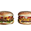 Delicious Juicy Hamburgers With Double Beef Patties Cheese Tomato And Sesame Buns