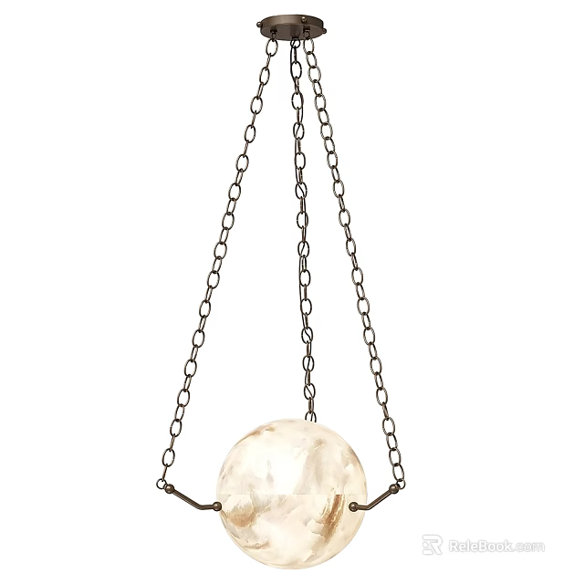 Modern Hanging Pendant Chandelier With Metal Chains And Spherical Frosted Glass Shade 3d model 
