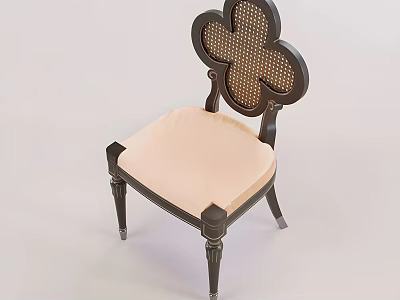 Clover Shaped Woven Backrest Leisure Chair With Carved Dark Frame And Light Soft Cushion 3d model