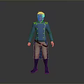 Game and Movie Character in Blue Coat with Yellow Accents Light Pants and Blue Boots