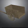 Traditional Wooden Hand Cart With Large Wheel And Square Frame Structure