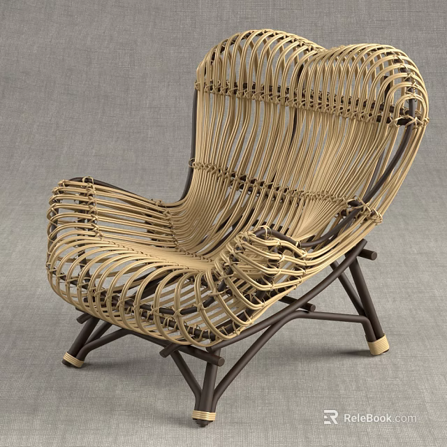 Natural Wicker Outdoor Chair With Comfortable Woven Design And Sturdy Dark Brown Frame 3d model 