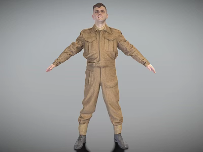 Man in Brown Jumpsuit Standing with Arms Outstretched on Gray Background 3d model
