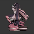 Anime Elf Character With Twin Pink Black Tails In Lolita Dress Sitting On Macaron Base