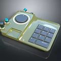 Digital Control Panel with Golden Body Blue Knobs Circular Display and Matrix Keypad Interface