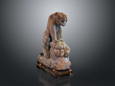 Standing Stone Lion Sculpture With Intricate Pedestal And Artistic Carvings 3d model
