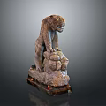 Standing Stone Lion Sculpture With Intricate Pedestal And Artistic Carvings