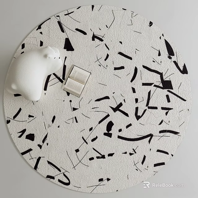 Circular Rug With Black White Patterns White Bear And Small Box 3d model 